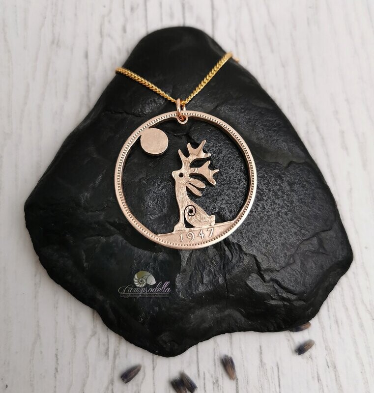 Jackalope Gazing at the Moon necklace- Bronze Penny Jackalope Gazing at the Moon necklace- Bronze Penny