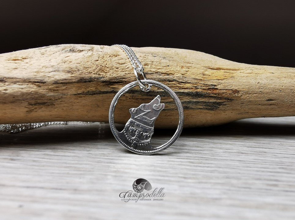 Tiny Silver Wolf pendant- Threepence 925