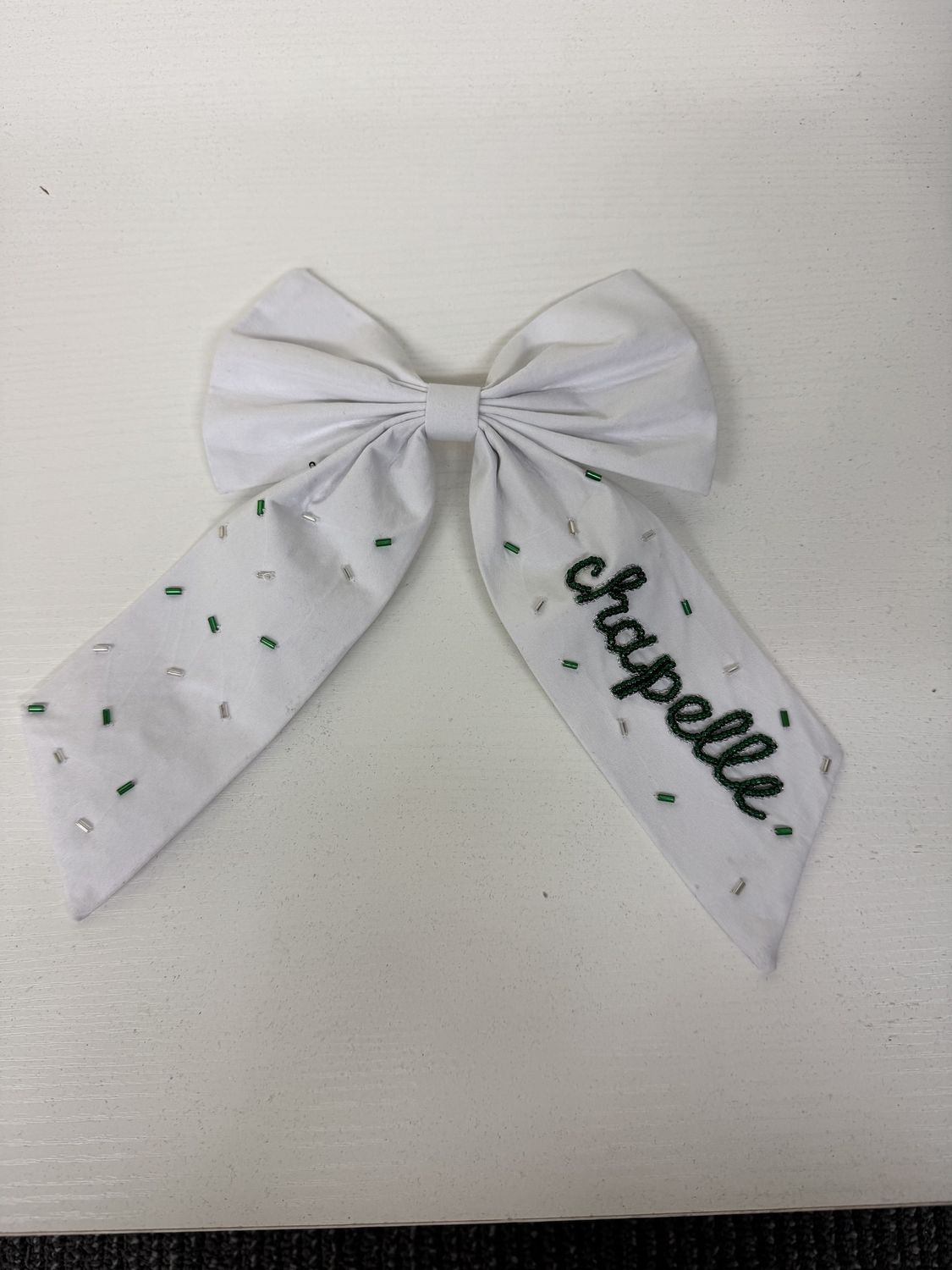 Beaded Clip Bow- White