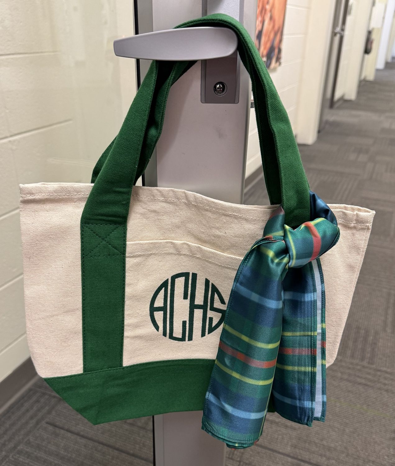 Canvas Tote with Plaid Scarf