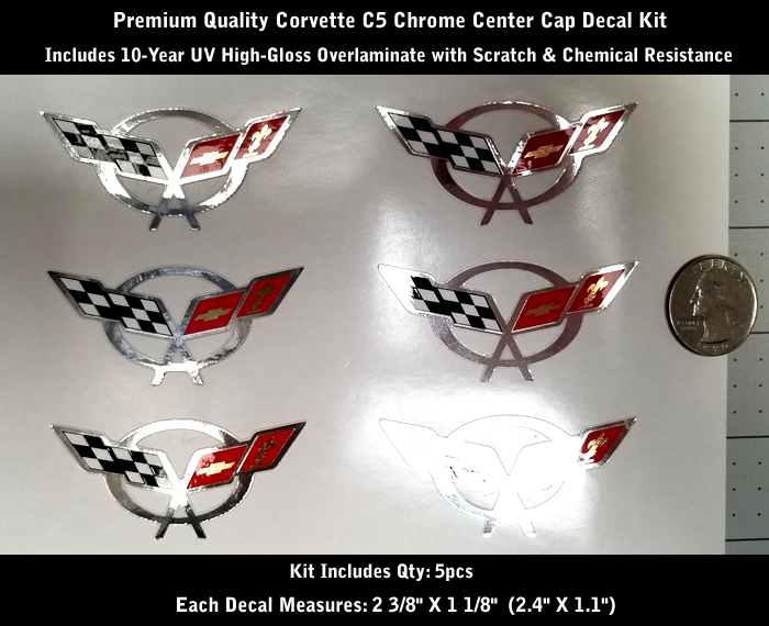 C5 Z06 Corvette Wheel Rim Chrome Center Cap Decal Kit 5pcs Laminated 2 3/8&quot; 0200