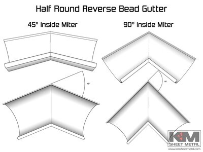 Aluminum 0.027" Half Round Gutter Inside Miter