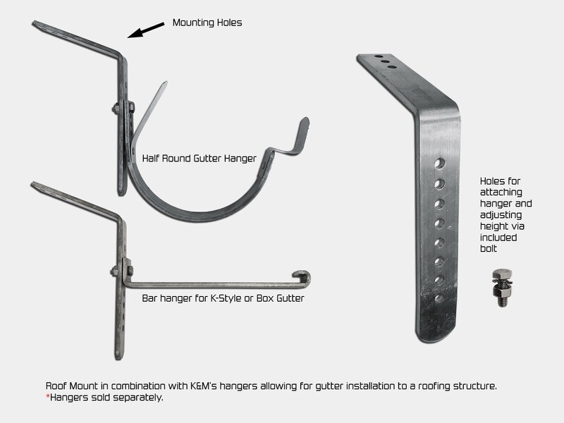 Attach gutter to roof with K&M's roof mount bar for Half Round Gutter and K-Style Gutter