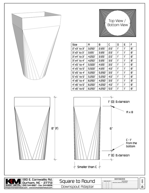 square to round downspout adapter specs