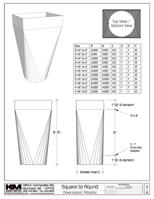 square to round downspout adapter specs