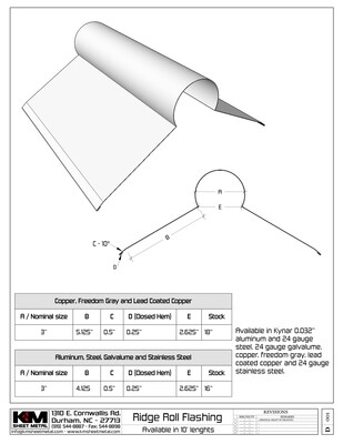Copper Ridge Roll Roof Flashing