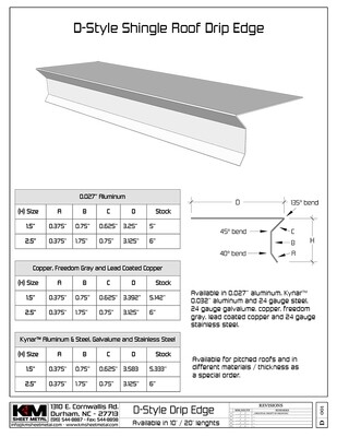 Lead Coated Copper D-Style Shingle Roof Drip Edge with Kick