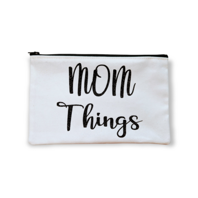 Mom Things Canvas Zip Pouch | Makeup Bag