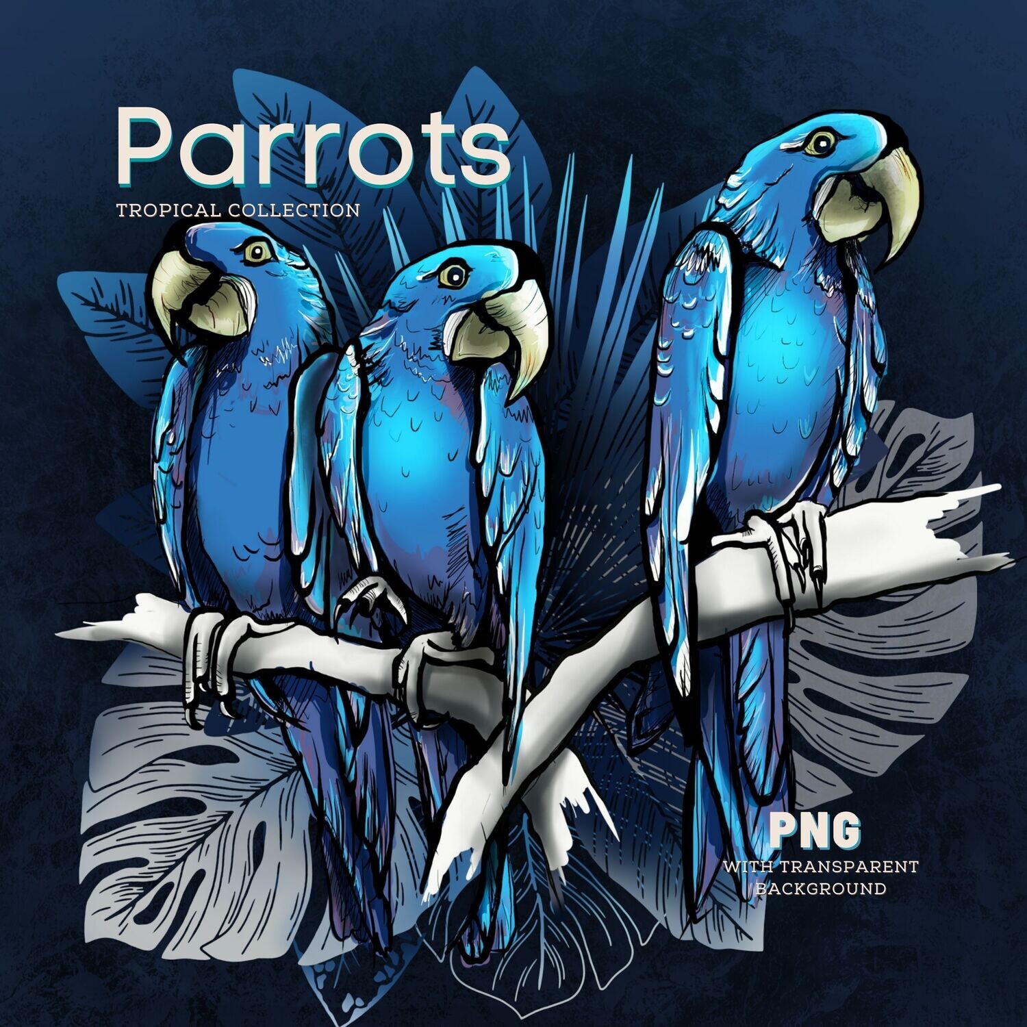 Blue Parrots blue tropical style