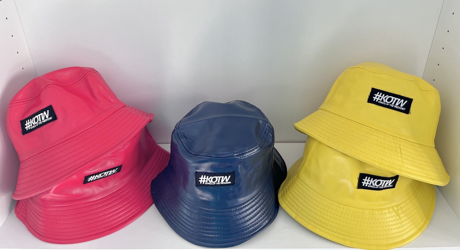KOTW Leather Bucket Hats (R50 discount), Available in White, Navy Blue, Blue, Brown Red, Yellow, Pink (Black Out Of Stock)