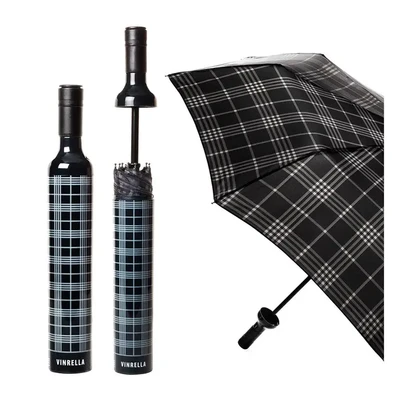 Vinrella Black Plaid Wine Bottle Umbrella