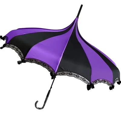 Boutique Pagoda Umbrella Purple & Black With Lace & Bows