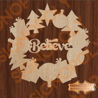 Christmas Wreath Word 18 in. (ie. Believe) Unpainted