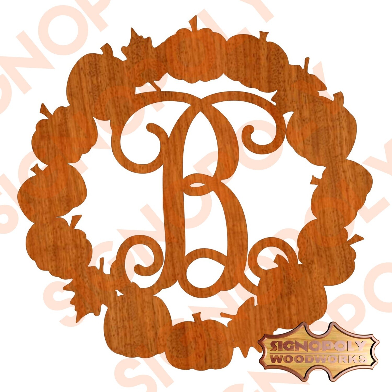 Pumpkin Wreath Monogram 18 in. (ie. B) Unpainted