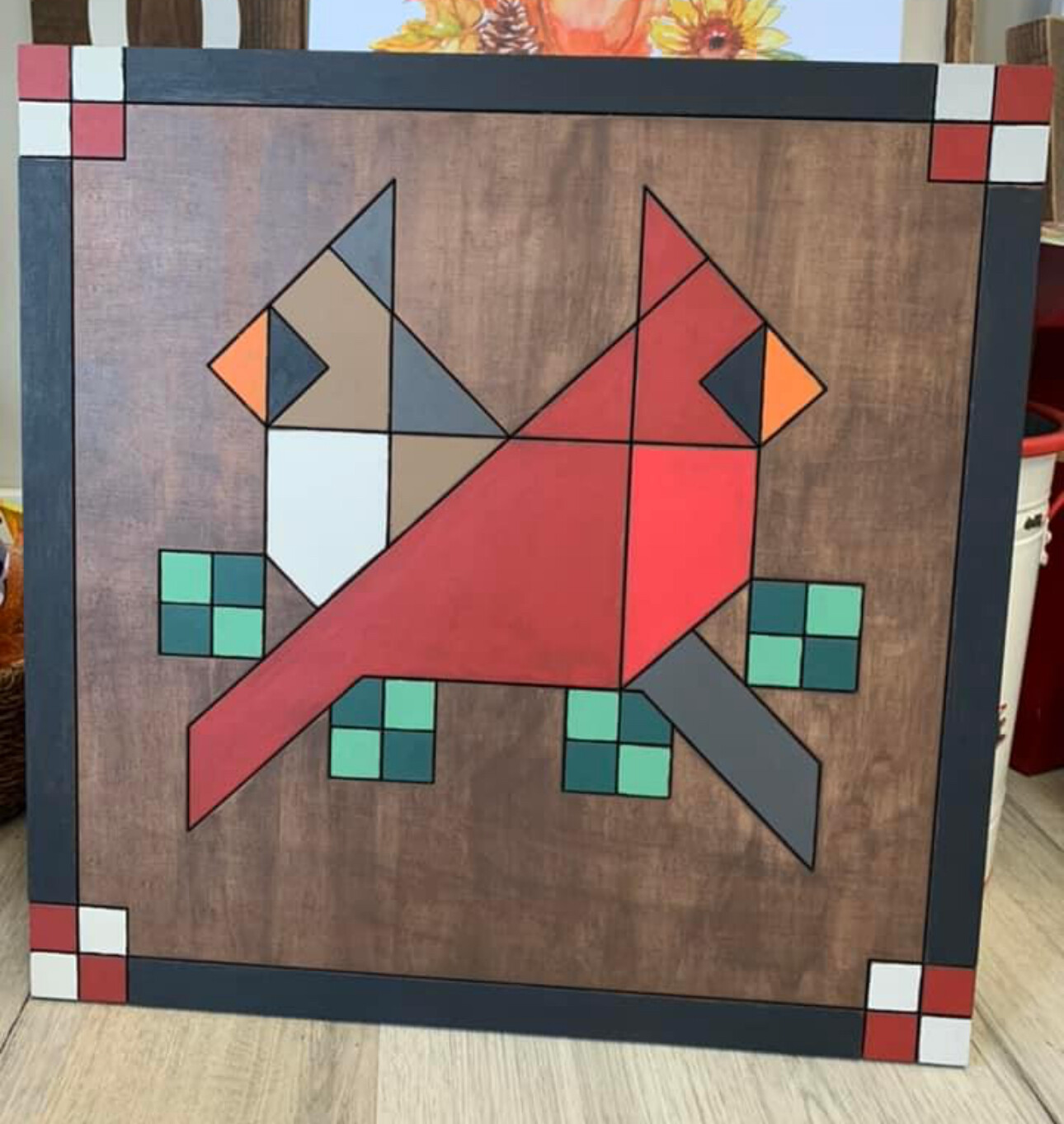 Barn Quilt Pattern 31 Two Cardinals Unpainted