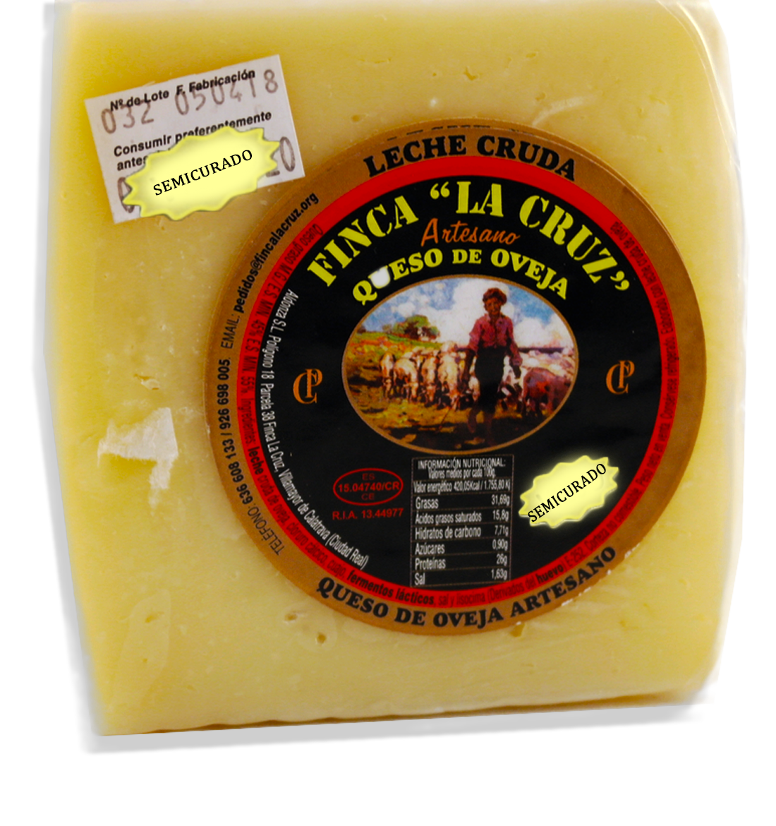 Queso Oveja Semicurado "Finca La Cruz". Cuña 300 a 400grs. aprox.