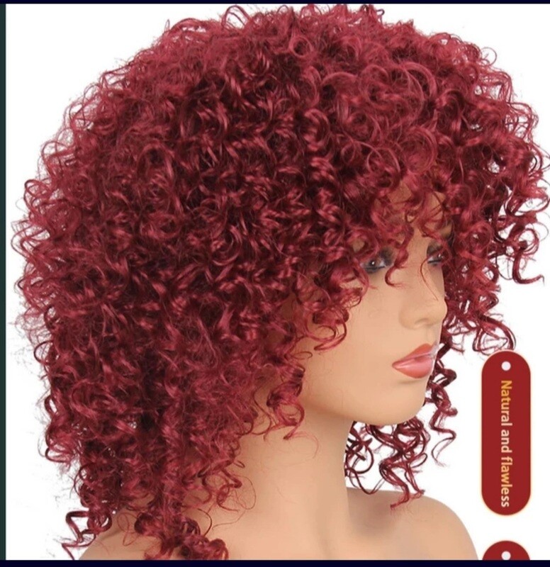 African Brazilian Wigs Kinky Curl Head Band Short Afro Synthetic Hair Wig Wine