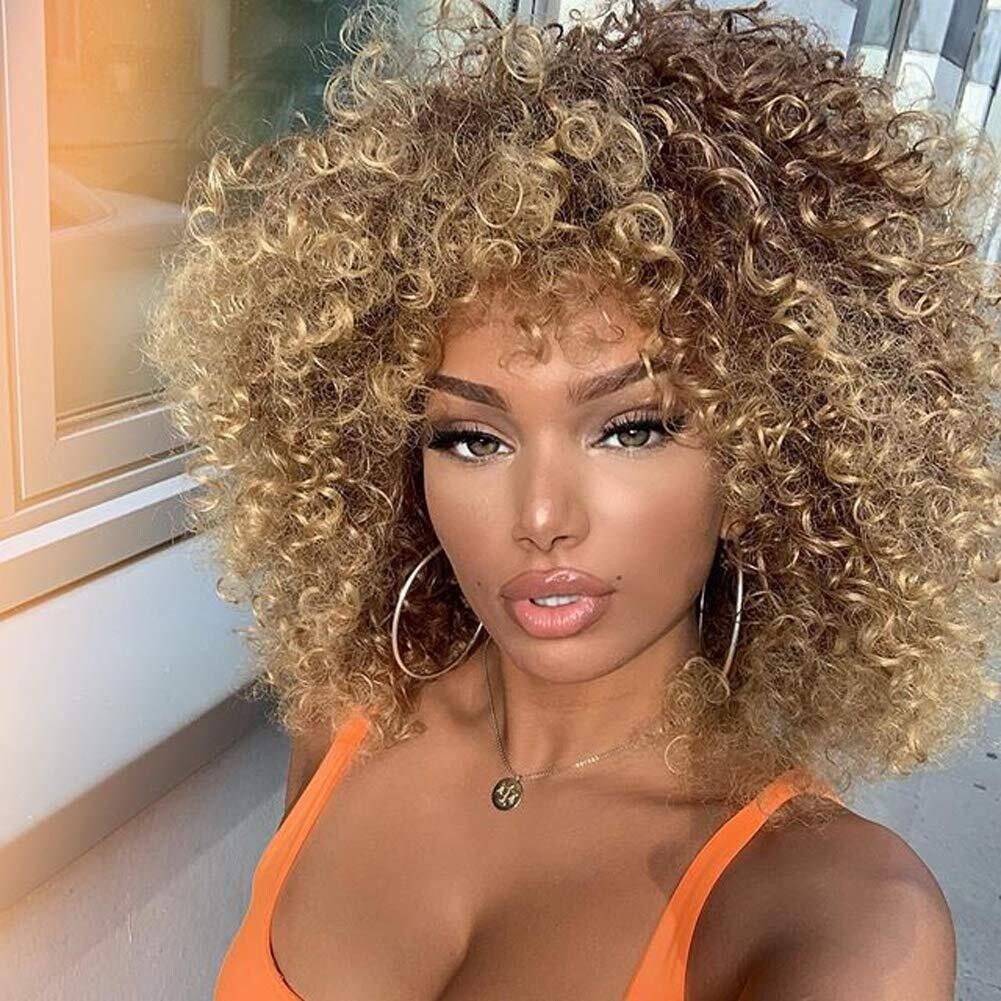 ​​African Brazilian kinky curl head band short afro synthetic hair.  great for all occasions. giving that great radiance Wig Color Gold