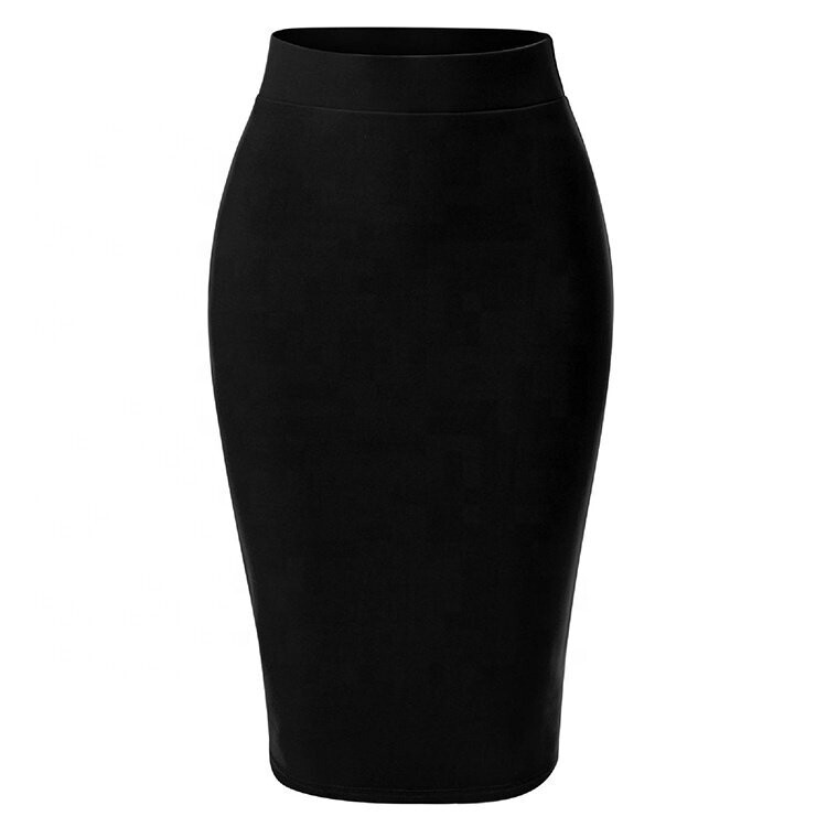 Women black office/ casual skirt High Waist Knee Length Pencil Skirt Basic Tube Midi Skirt Size 4