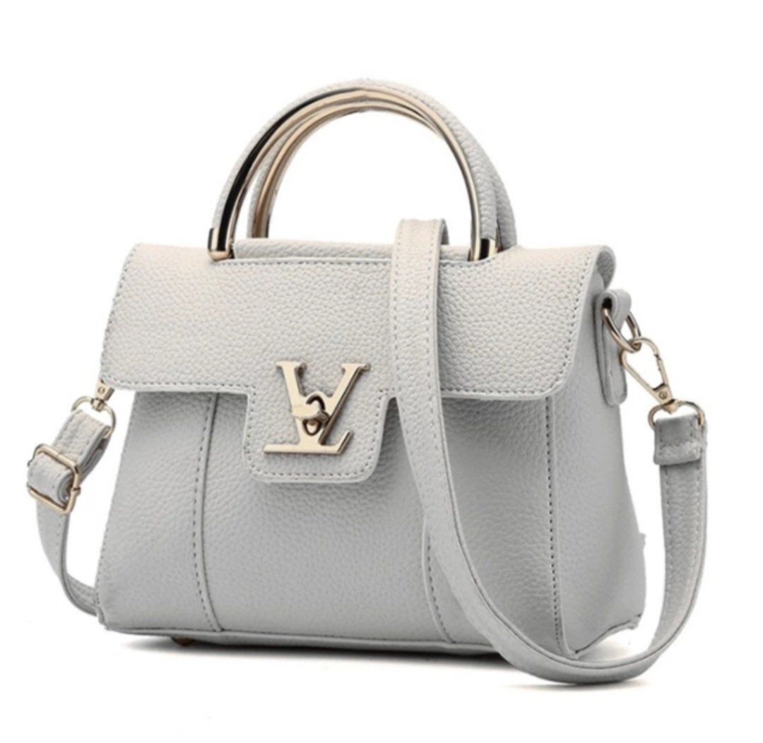 Grey v leather bag