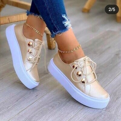 Gold Real Leather Custom Branded Sport Shoes Women Casual Running Sneakers Shoes For Woman Size 37 US 6.5