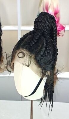 black braided lace shuku braided middle weave wigs.