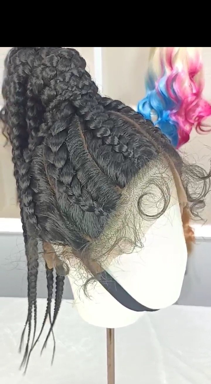 black braided lace shuku braided middle weave wigs.