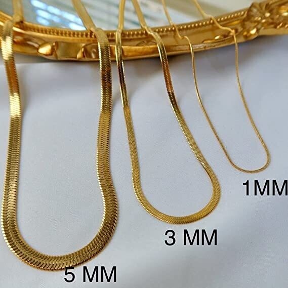 24k Gold Snake Chain Necklace – Thin, Dainty, Gold-Plated Stainless-Steel Jewelry for Women & Men with Lobster Clasp 1MM length 17.5 inches