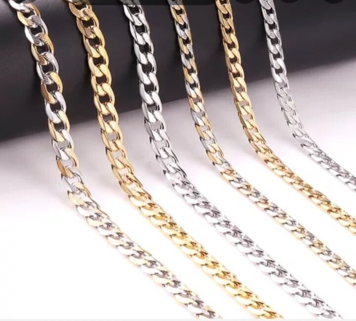 Silver Cuban Chain Gold Necklace Jewelry for Men and Women Cuban Link Chain Necklace for Men Women and Children Silver Plated Adjustable Miami Link Chain Fashion Hip Hop Jewelry 8MM Length 23.5