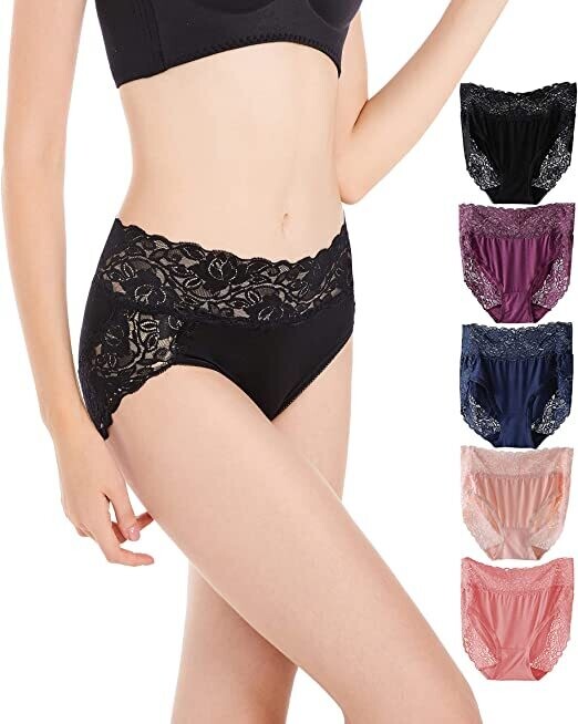 Women’s Plus Size Underwear, Ladies Sexy Lace High Waisted Panties , Soft Full Breathable Briefs For Women transparent lace Size 8-12
