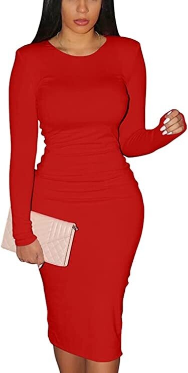 Oh Baby Wine Women's Sexy Bodycon Long Sleeve Round Neck Work Office Maxi Pencil Dress Color Burgundy US Large By Motherhood