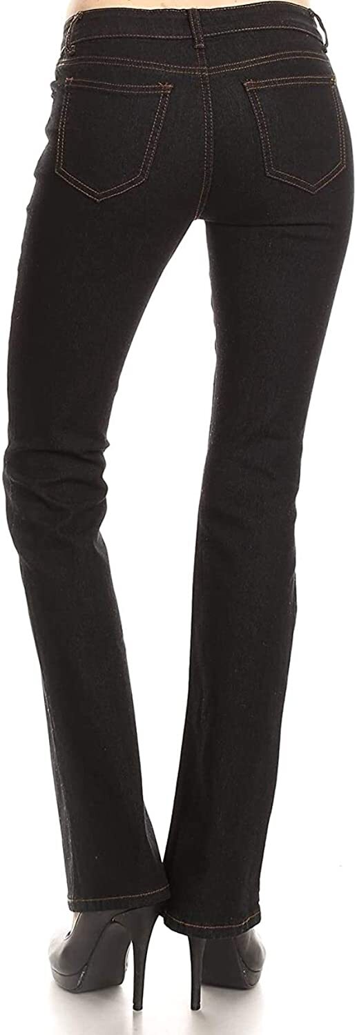 Women's Juniors Waist Boot Cut Straight Black Trouser Pant Jeans 5 pockets Size 6