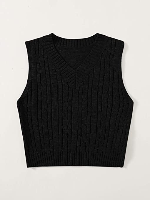 Business Solid Color Plain Sweater Vest, Cotton Fit Casual Pullover, Black Sweater Vest Round Neck Sleeveless Knitted Pullover Cardigan Top