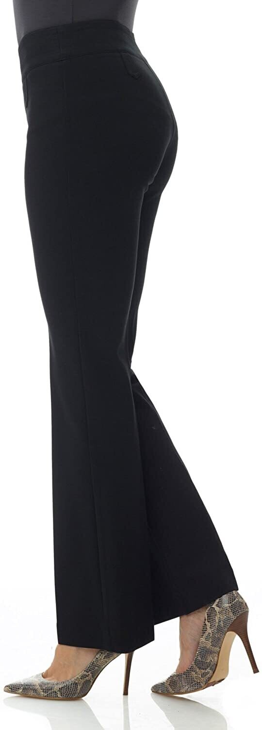 Black True Envy Stretch Women's Dress Pants Work Office Business Casual Slacks Stretch Regular Straight Leg Pants with Gold Design No Open Pockets Size Medium D