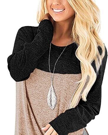 Womens Tunic Tops Casual Long Sleeve Round Neck Stretchy Loose Fit Sweatshirt Pullover Shirts