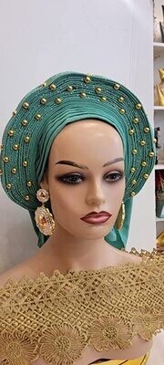 Green African AutoGele Head Tie headwrap Frenzy Fashion Nigerian Headwrap Scarf Women Wedding Hair Wear