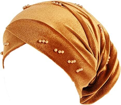 Luxury Pleated Gold Velvet with Beads Turban Hijab Head Wrap Extra Long Tube Indian Headwrap Scarf Tie Gele
