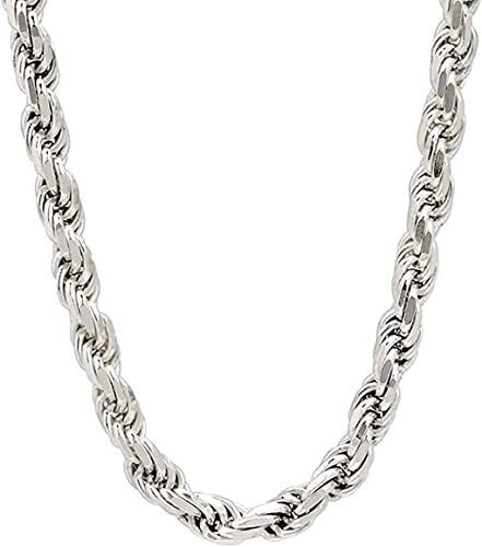 Silver Chain for Men Rope Chain Necklaces for Women Stainless Steel 6mm Diamond Cut Twisted Link Chain Necklaces Solid Silver Over Chain Necklaces for Boys Teens 15 inches long