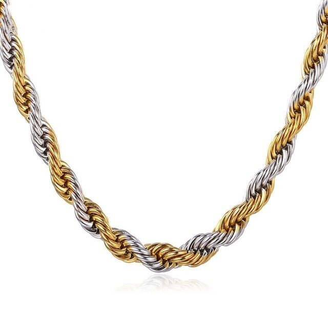 Gold Silver Mixed Chocker Necklace Diamond Cut Rope Chain Necklace, 4MM -5mm Mens Womens Rope Chain, Sterling Silver Rope Chain Necklace For Men Women and kids. Rope Chain, silver necklace 15"