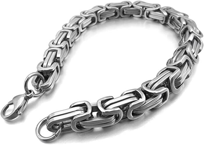 6 mm Wide 316L Stainless Steel Bracelet Byzantine Link Chain Bracelet for Men Women Boys Water Resistance Colors - Silver Length 17.5 inches