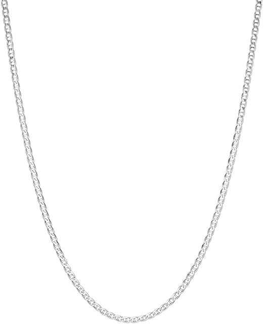 Sterling Silver Chain Link Necklace–3mm Premium 925 Sterling Silver Necklace for Women and Men – Dainty Flat Silver Chain Necklace –Ideal for Birthday, Valentine’s Day, Anniversary Length 16.5 inches