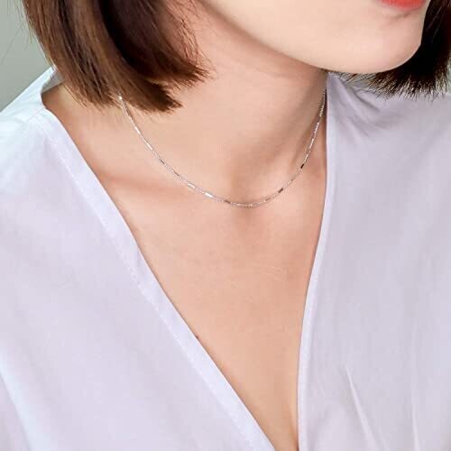Sea Sterling Silver 4 MM Diamond-Cut Bar Station Rolo Chain Necklace for Women, Length 17 inches