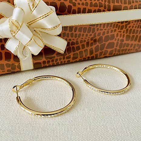 Hoop Earrings, Cubic Zirconia White Gold-Plated Rhinestone Hoop Earrings for Women Girls Jewelry Earrings 1.7 Inch jewelry