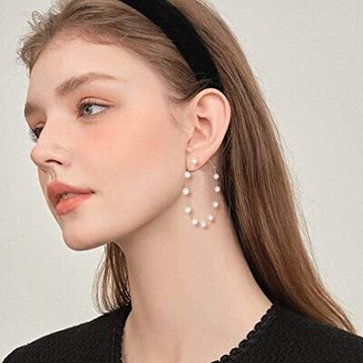Large Pearl Hoop Earring For Women Hypoallergenic Huge Circle Pearl Drop Dangle Hoop Earrings Jewelry with silver tone length 2inch 50.8MM
