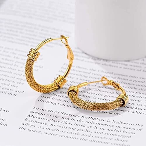 Women Girls 18K Gold Plated Sterling Silver Post Hollow Chunky Hoops Jewelry for Birthday/Christmas Gift Thick Hoop Earrings for Women Size - diameter 55.8 mm, easy wear. 2.2 inch