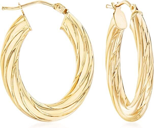 Thick Gold Hoop Earrings Hollow 14K Gold Plated Gold Hoops and pendant for Women Yellow Gold Oval Hoop Earrings and Pendant Set