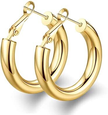 Sterling Gold High Polished Round-Tube Click-Top Chunky Hoop Earrings for Women length 35.56 mm