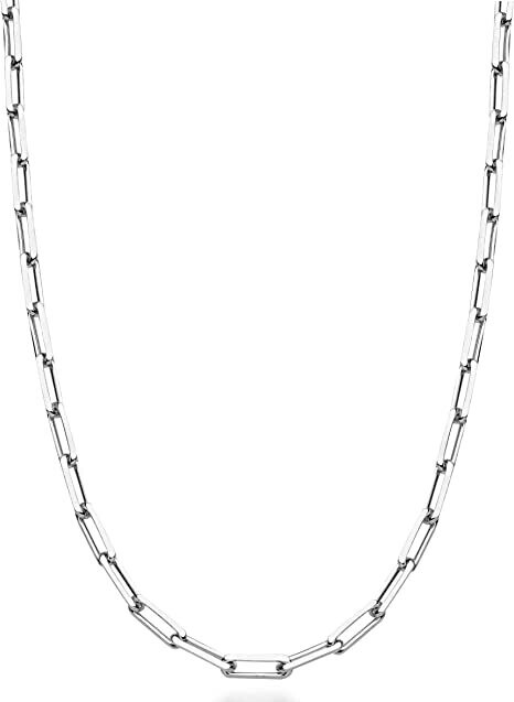 Solid 75c Sterling Silver Italian Paperclip Link Chain Necklace for Women Men kids 6mm