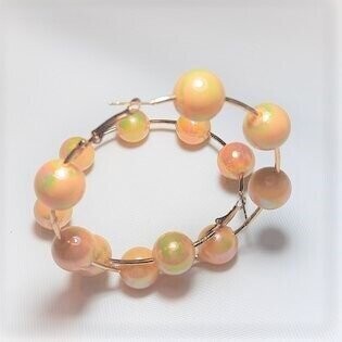 yellowish Fake Pearl Earrings Hoop for women Circle Dangle Drop Earrings Beaded Earrings length 2.75 Inch 76 MM