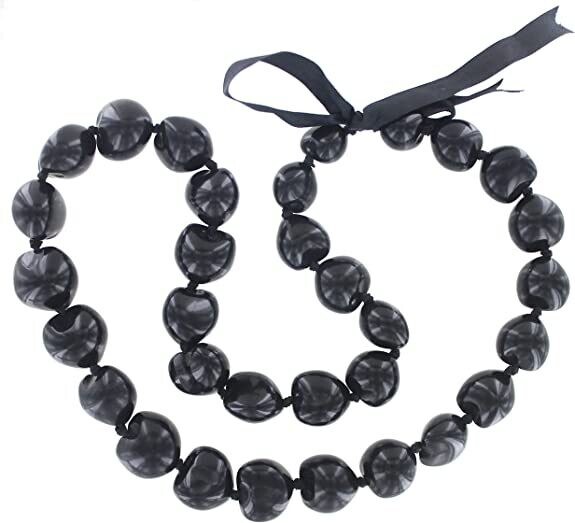 Hawaii Kukui Nut Black and one pink bead Lei Necklace